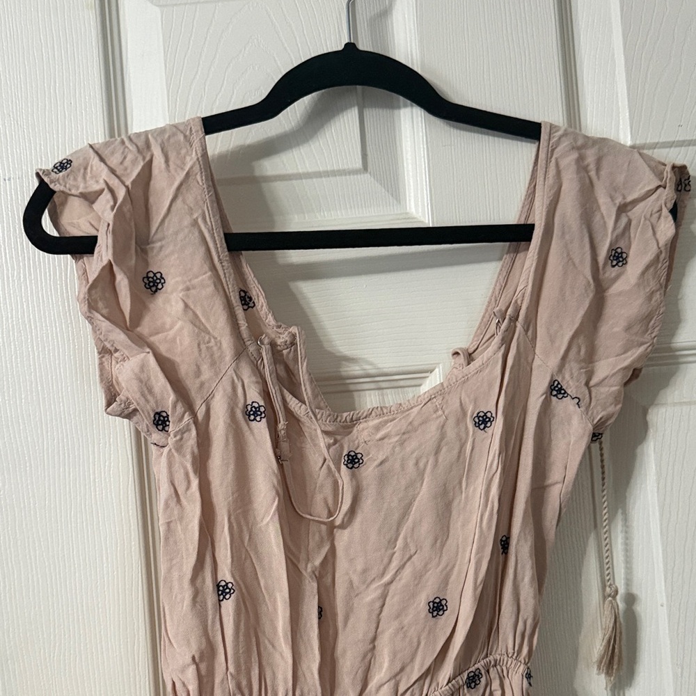 Love Tree Beige Romper with Navy Embroidery - Picture 4 of 4